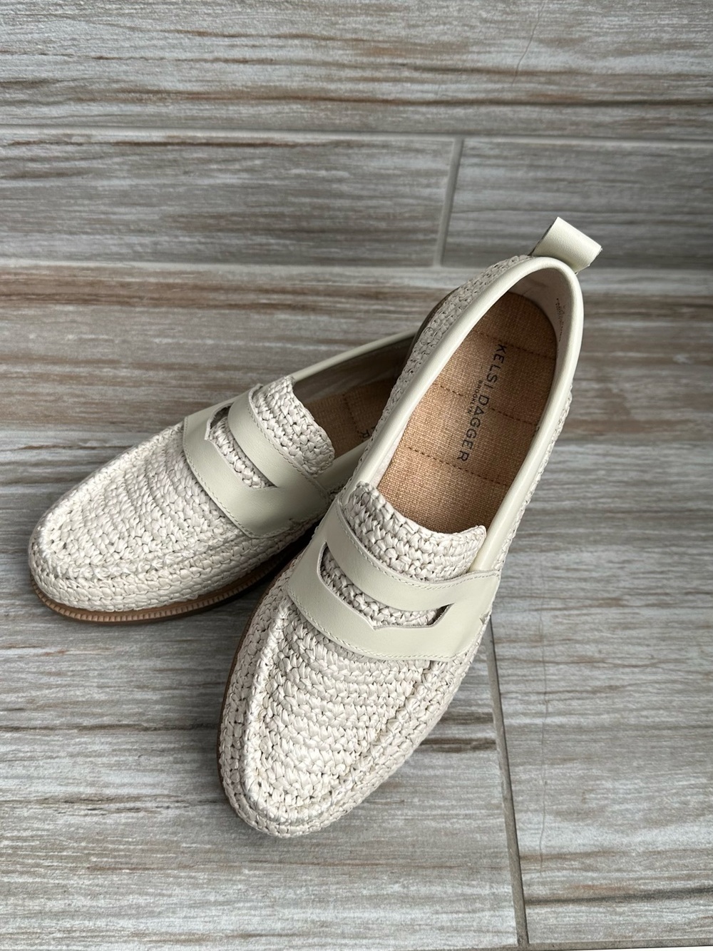 Kelsi Dagger Women’s Off-White Woven Slip-On Loafers